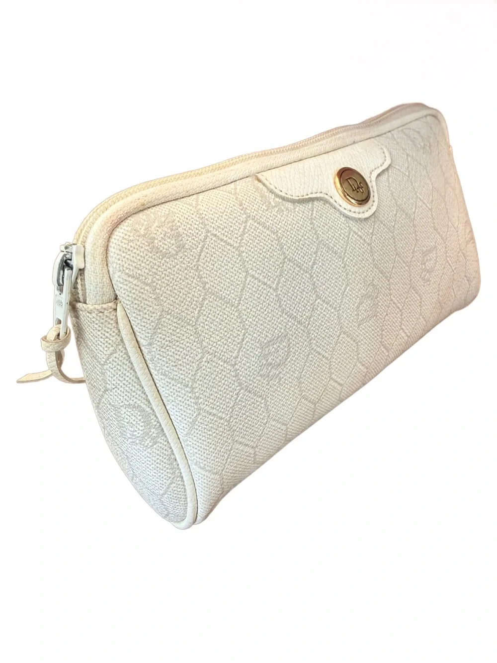 Christian Dior Vintage Honeycomb Cream Embossed Logo Cosmetic Case